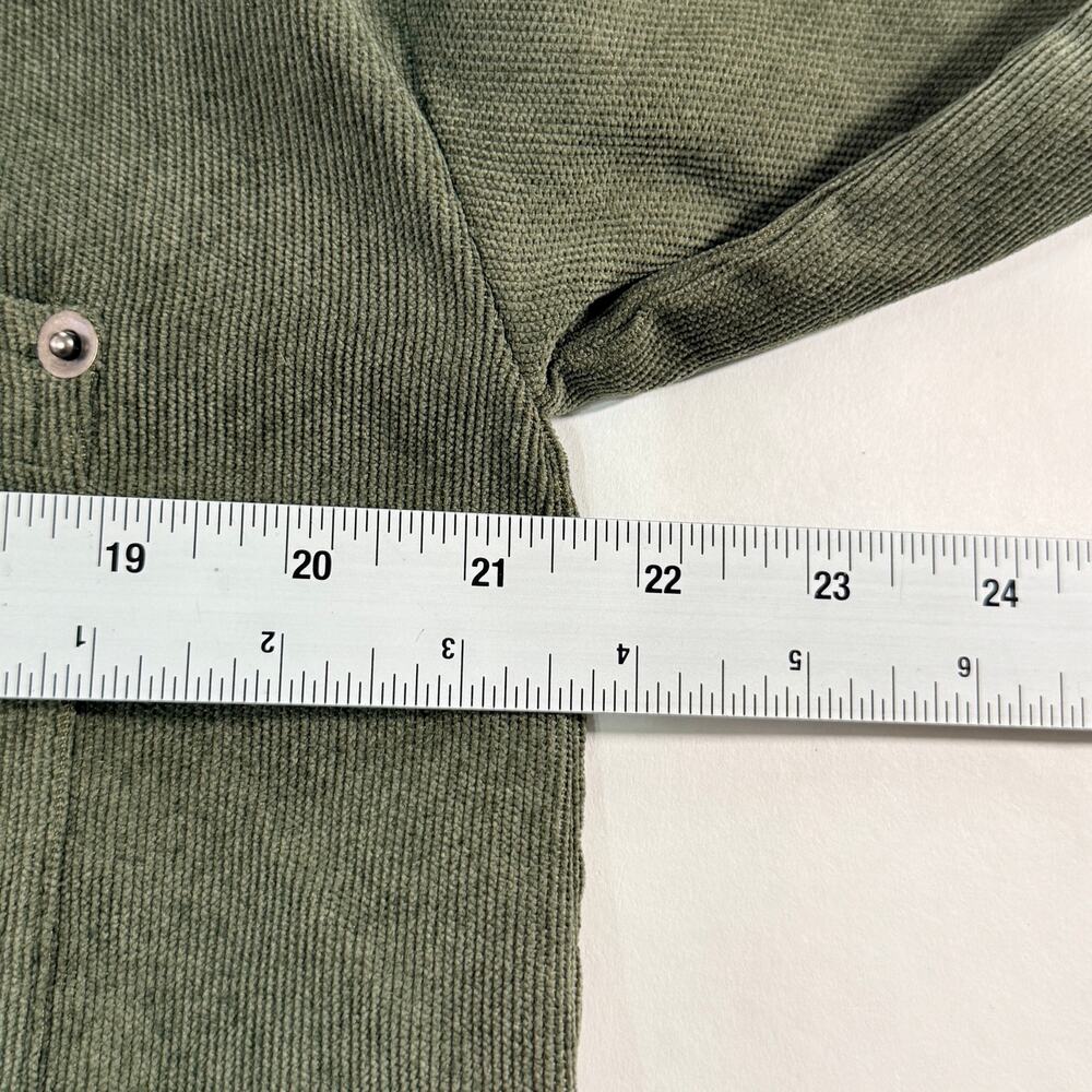 Entro Olive Military Green Ruffle Corduroy Mini Shirt Dress L Pocket Detail - Picture 5 of 7